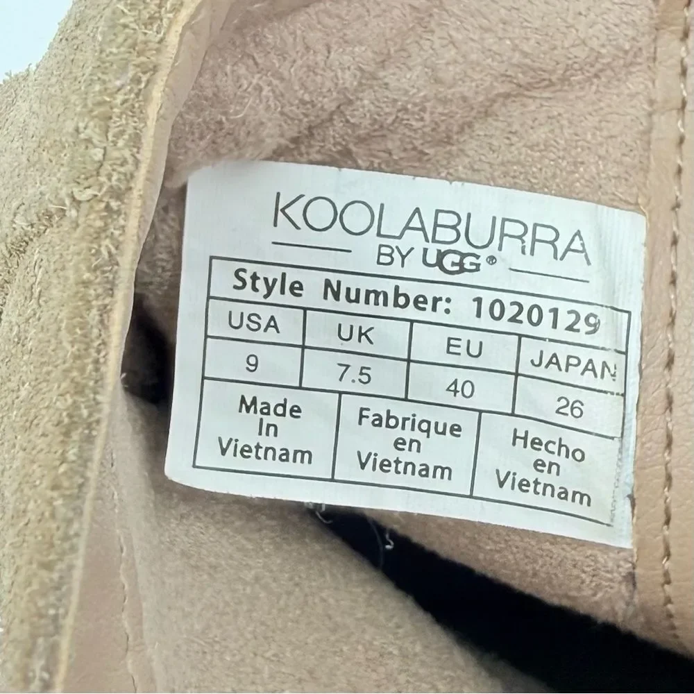 Kookaburra by UGG KENZ Taupe Suede Wrap Tassel Strap Heeled Ankle Boots